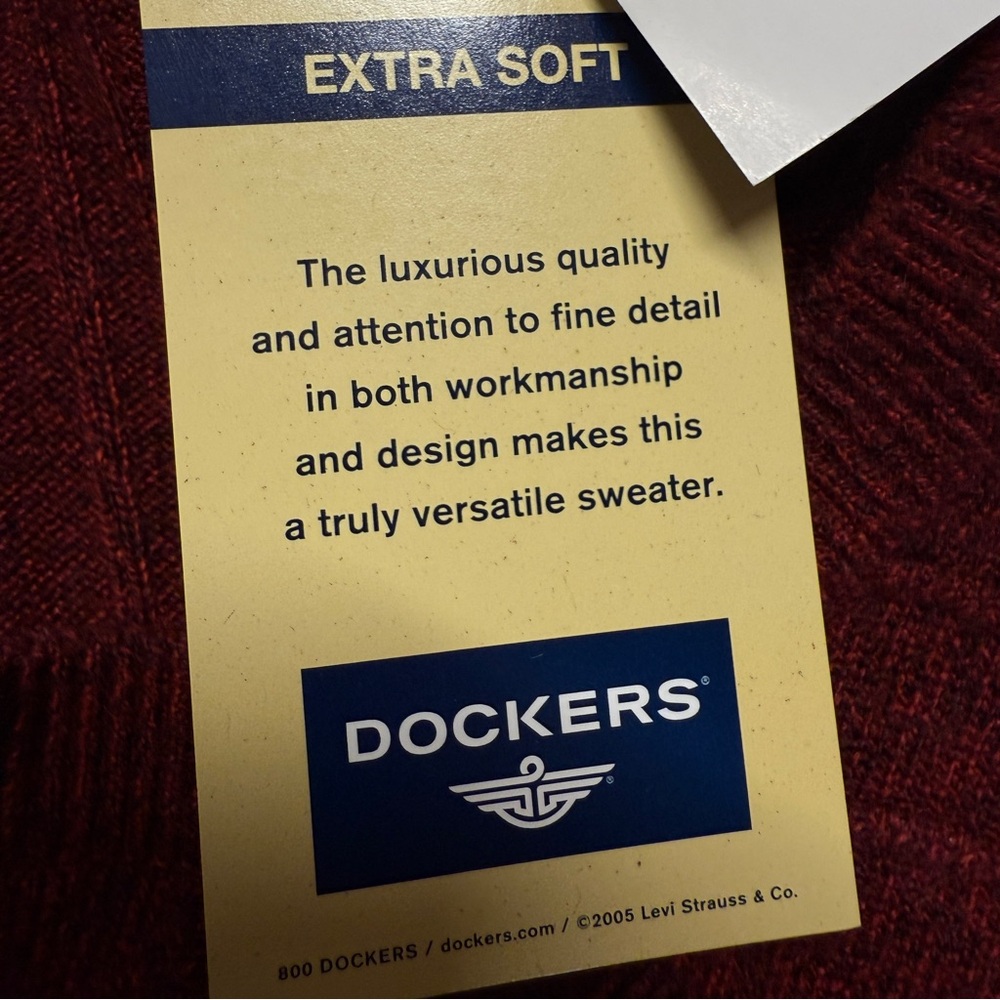 Dockers Soft Acrylic Red Marled Windowpane Crewneck Sweater Mens Size Large NEW! - Picture 7 of 13
